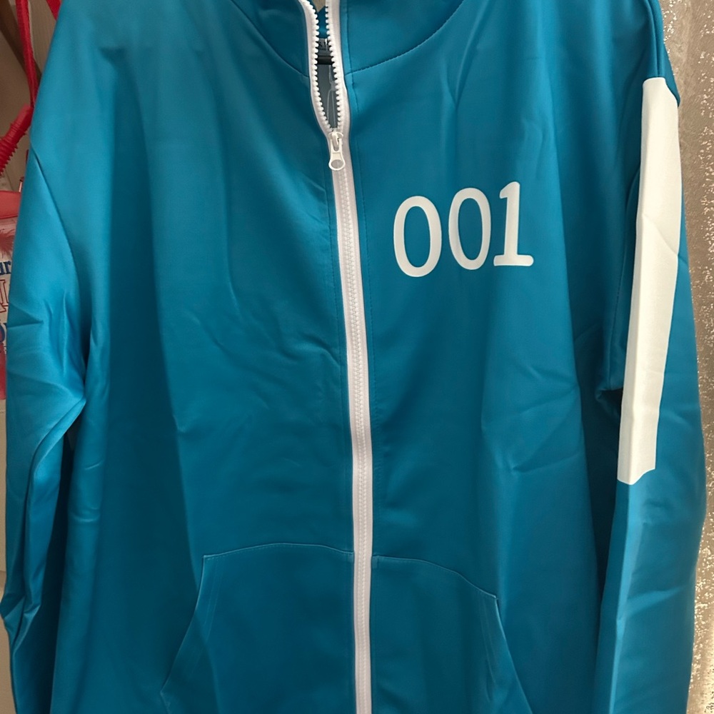 Blue Zip-Up Jacket with 001 Print